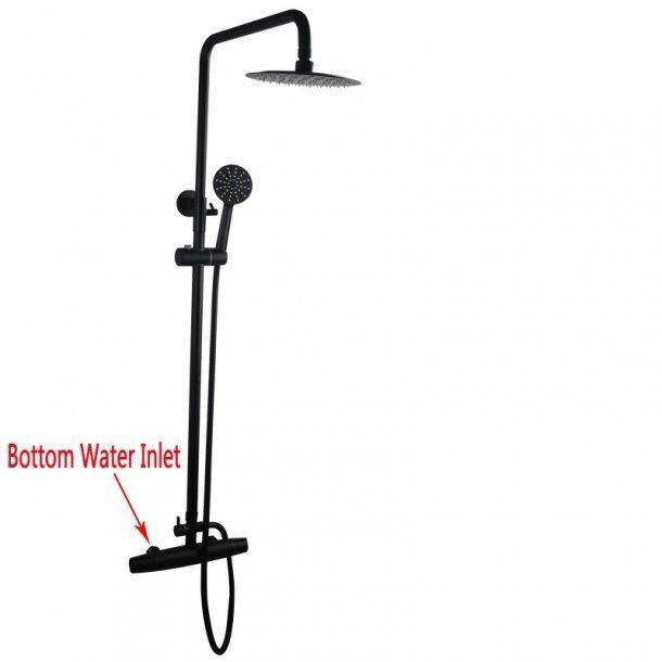 Black Round Shower Set - Diverter and Mixer Tap - Bottom Inlet