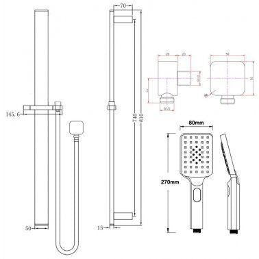 Square Black Sliding Shower Rail without Handheld Shower