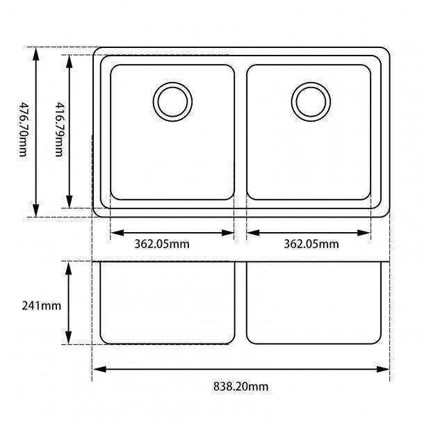 Black Kitchen Sink Granite Stone TopUnder Mount Double Bowls 838*476*241mm