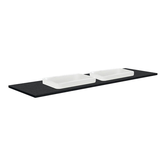 SARAH Semi Inset BLACK SPARKLE 1500mm Basin Top Only Double Bowl NTH
