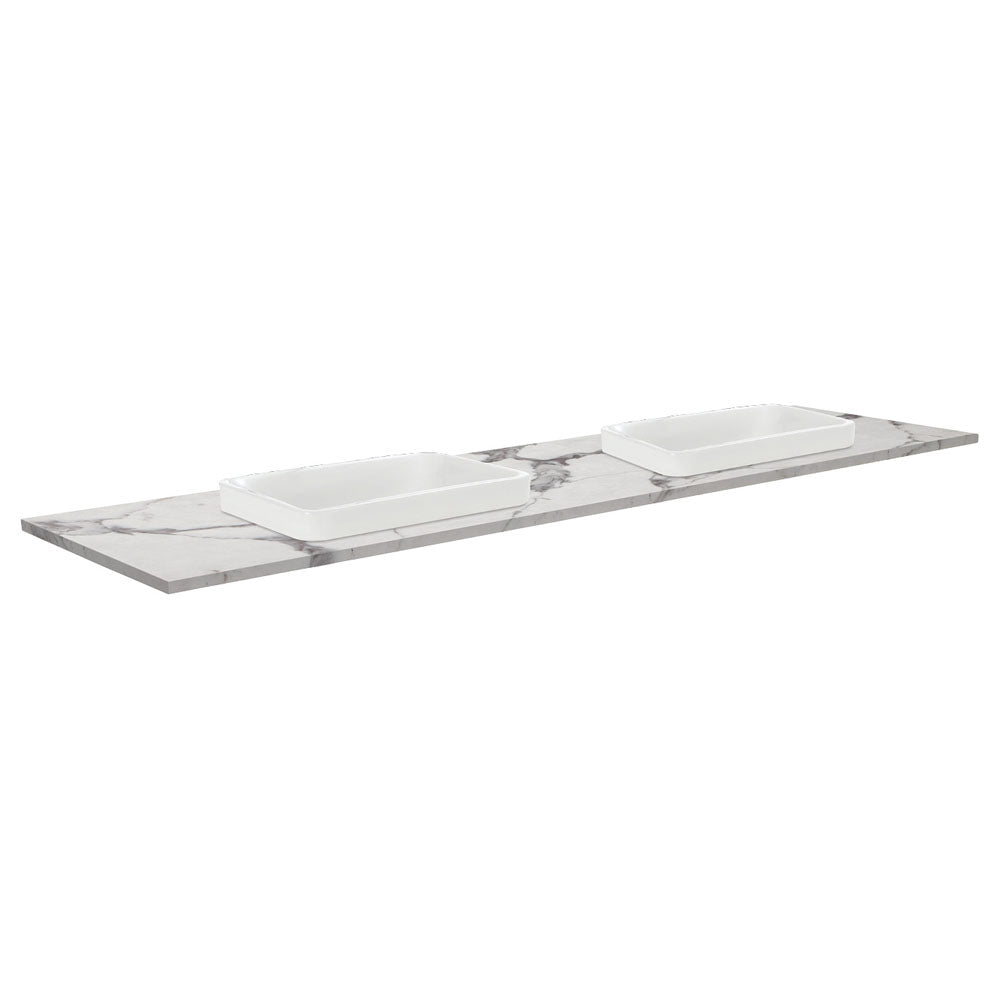 Sarah Calacatta Marble 1800 Semi-Inset Basin-Top, Double Bowl, No Tap Hole