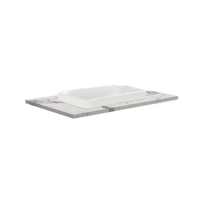 Sarah Calacatta Marble 750 Semi-Inset Basin-Top, No Tap Hole