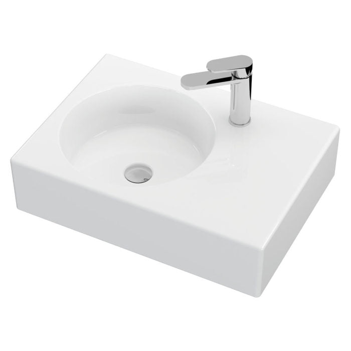 REBA Ceramic Wall Hung Basin Left Hand Bowl with overflow 1TH 600x425x168mm