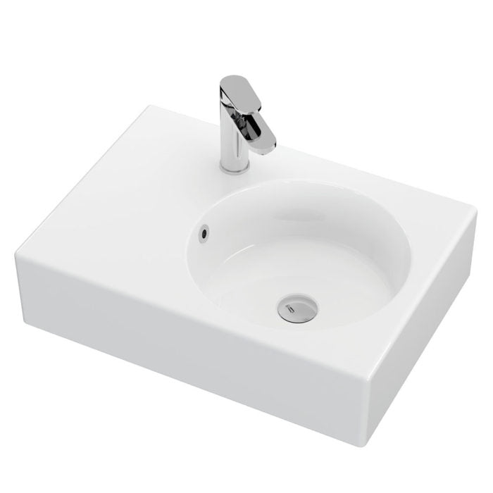 REBA Ceramic Wall Hung Basin Right Hand Bowl with overflow 1TH 600x425x168mm