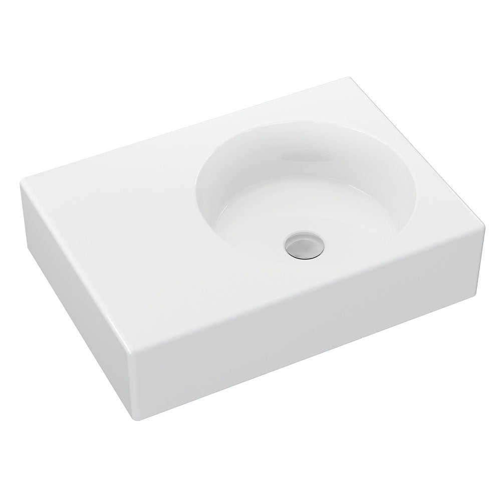 REBA Ceramic Wall Hung Basin Right Hand Bowl with overflow NTH 600x425x168mm