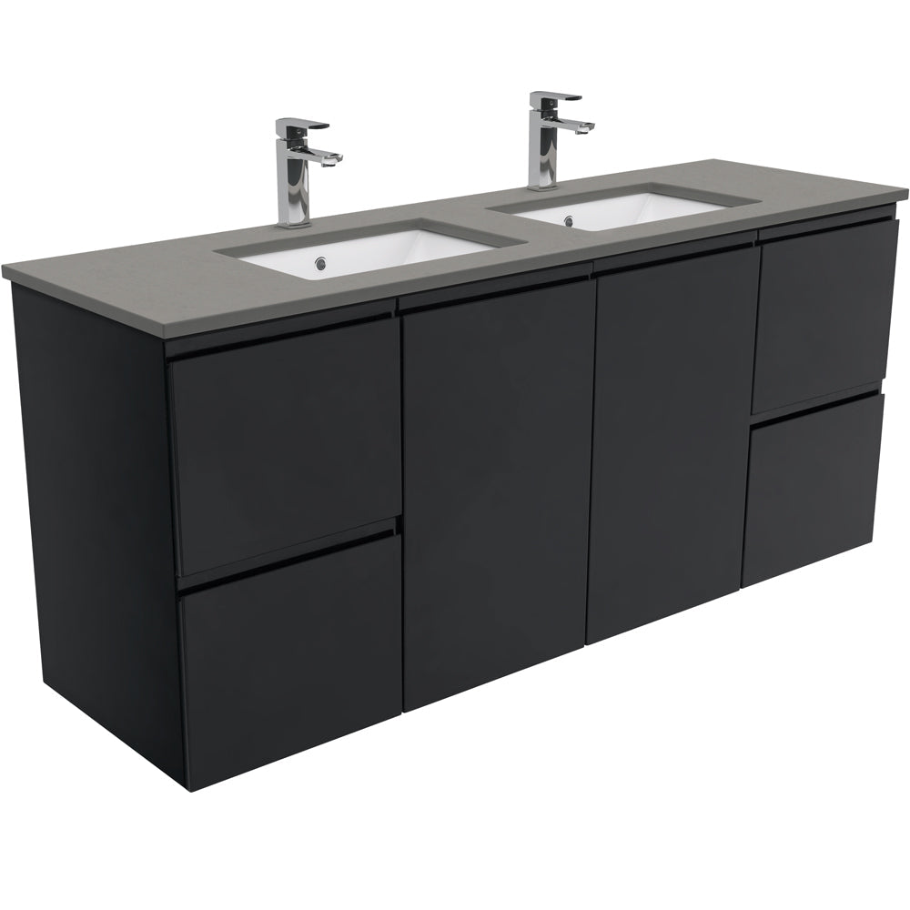 SARAH DOVE GREY 1500 Fingerpull Matte Black Wall Hung Cab Double Bowl 1TH