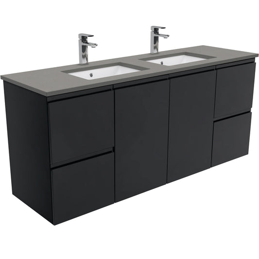 SARAH DOVE GREY 1500 Fingerpull Matte Black Wall Hung Cab Double Bowl 1TH