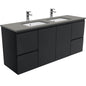 SARAH DOVE GREY 1500 Fingerpull Matte Black Wall Hung Cab Double Bowl 1TH