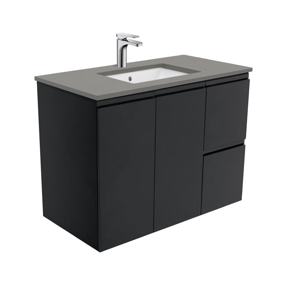 Sarah Dove Grey Undermount 900 Fingerpull Satin Black Wall-Hung Vanity