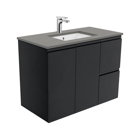 Sarah Dove Grey Undermount 900 Fingerpull Satin Black Wall-Hung Vanity
