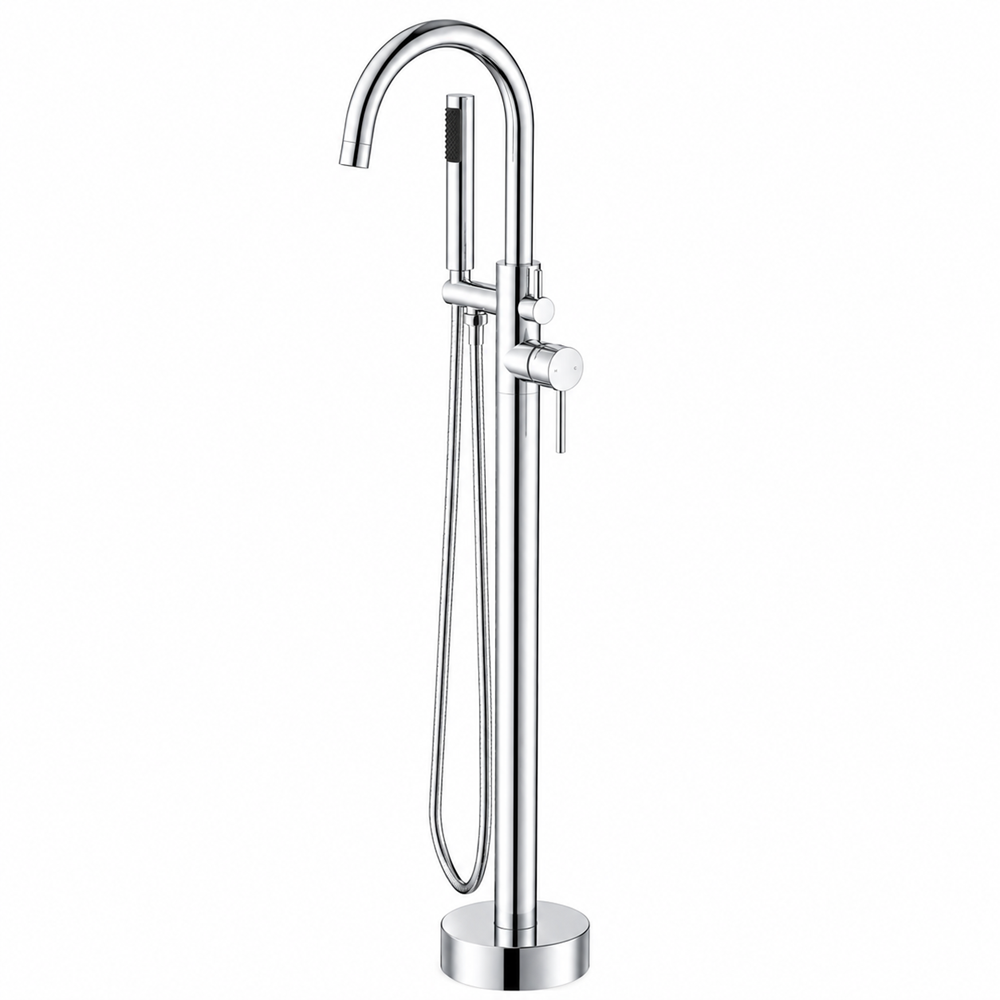 Round Freestanding Bath Mixer With Handheld Shower