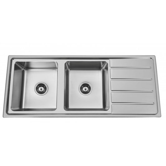 Stainless Steel Sink - Double Bowl & Single Drainer - Laser Edge - R12 Corners