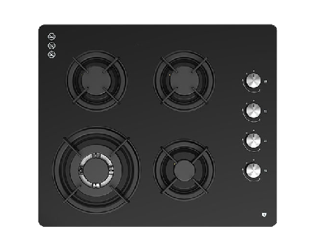 60cm Gas Cooktop, Black Glass 4 Burners with Wok, 1 Hand Electronic Ignition, Flame Failure Device, HD Cast Iron Trivet