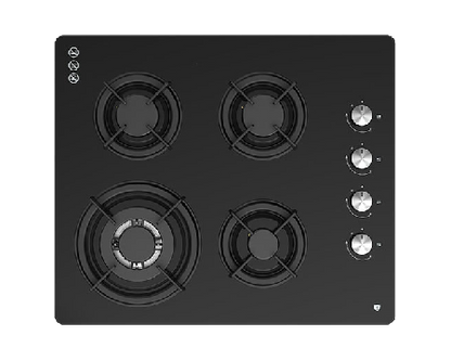 60cm Gas Cooktop, Black Glass 4 Burners with Wok, 1 Hand Electronic Ignition, Flame Failure Device, HD Cast Iron Trivet