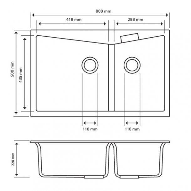 Carysil CGDB White Double Bowl Granite Kitchen Sink 800*500mm