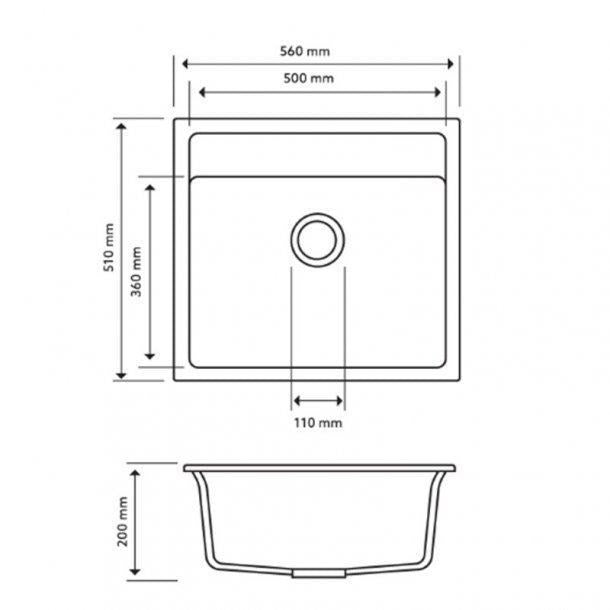 Carysil Waltz White Single Bowl Granite Kitchen Sink 560*510mm