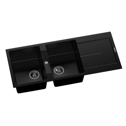 Carysil Black Double Bowls with Drainer Granite Kitchen Sink 1160*500mm