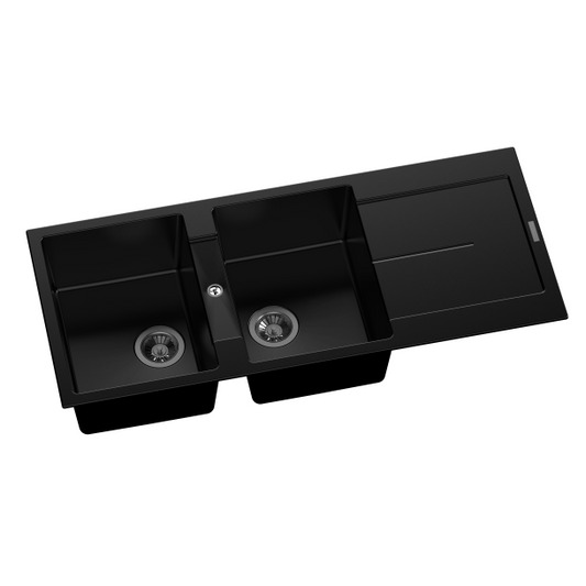 Carysil Black Double Bowls with Drainer Granite Kitchen Sink 1160*500mm