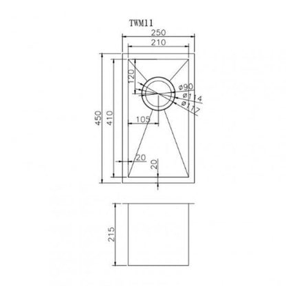 304 Stainless Steel Hand-made Single Bowl Kitchen Sink(Round Edges) 250*450*215mm