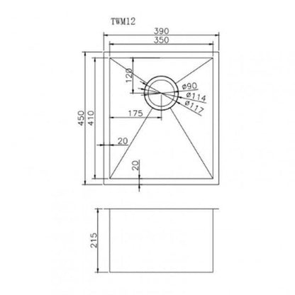 304 Stainless Steel Hand-made Single Bowl Kitchen Sink(Round Edges) 390*450*215mm