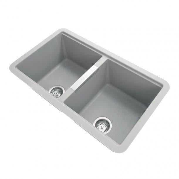 Carysil CG2B Concrete Grey Double Bowl Granite Kitchen Sink 824*481*241mm