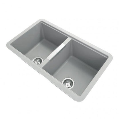 Carysil CG2B Concrete Grey Double Bowl Granite Kitchen Sink 824*481*241mm