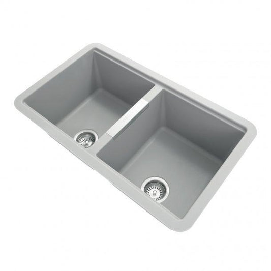 Carysil CG2B Concrete Grey Double Bowl Granite Kitchen Sink 824*481*241mm