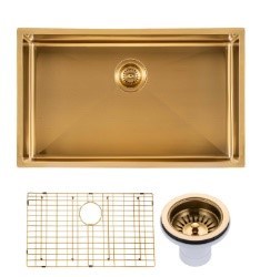 304 Stainless Steel Gold Hand-made Single Bowl Kitchen Sink(Round Edges) 762*457*254mm