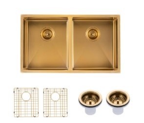304 Stainless Steel Gold Hand-made Double Bowl Kitchen Sink 820*457*230mm