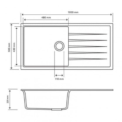 Carysil Vivaldi White Single Bowl with Drainer Granite Kitchen Sink 1000*500mm