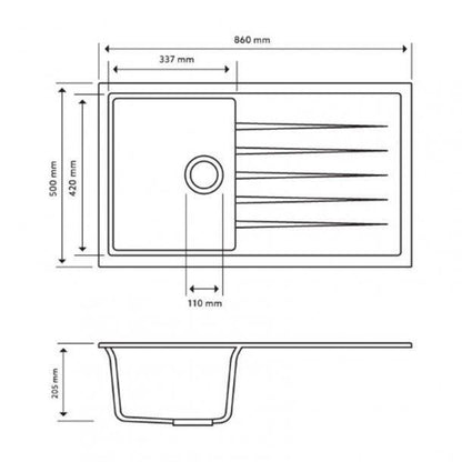Carysil Vivaldi Black Single Bowl with Drainer Granite Kitchen Sink 860*500mm