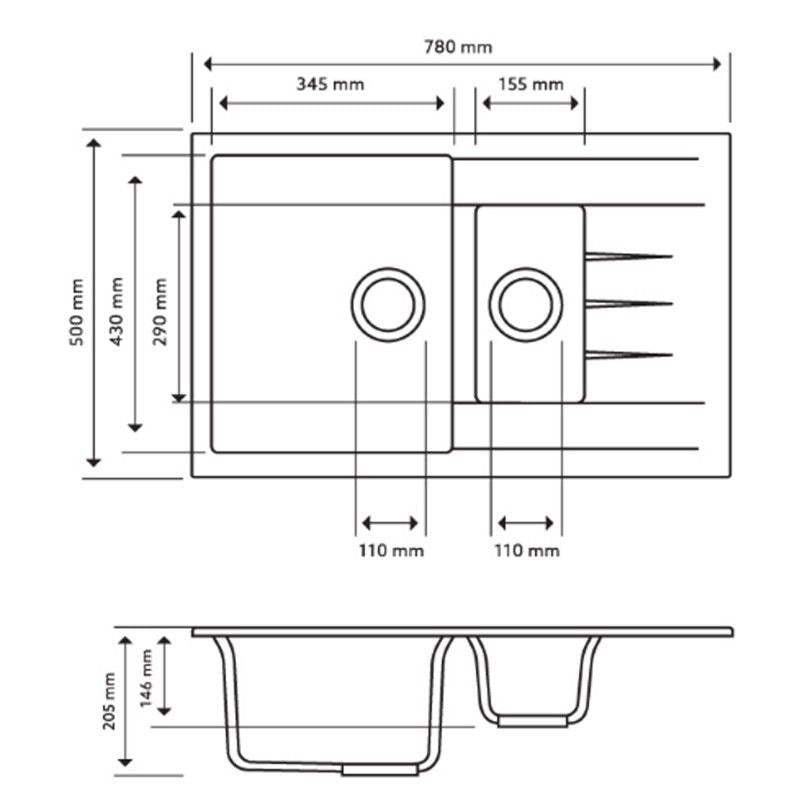Carysil Mozzard Concrete Grey 1 and 1/4 Granite Kitchen Sink 780*500mm