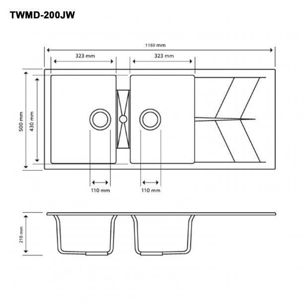 Carysil Jazz White Double Bowl with Drainer Granite Kitchen Sink 1150*500mm