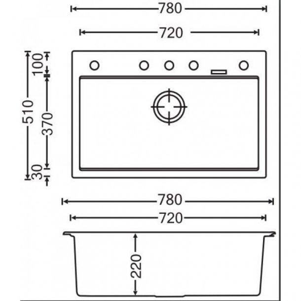 Carysil Waltz Black Single Bowl Granite Kitchen Sink 780*510*220mm
