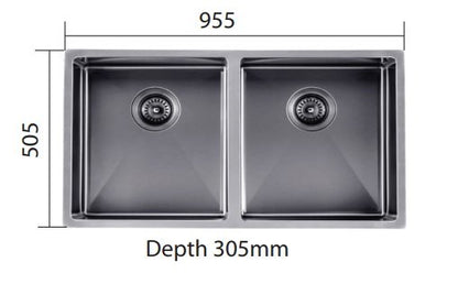 Kitchen/Laundary Stainless Steel Hand-made Double Bowl Kitchen Sink 900*450*250mm