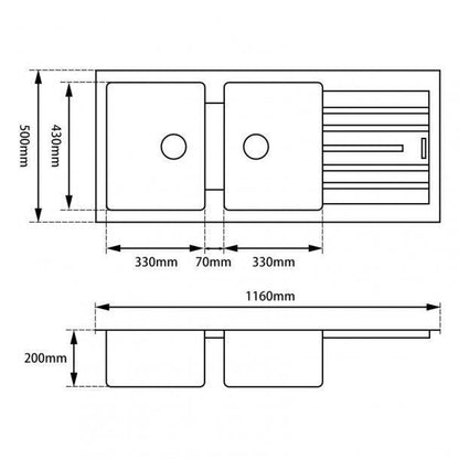 White Granite Quartz Stone Kitchen Sink Double Bowls Drainboard TopUndermount 1160*500*200mm