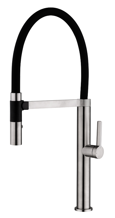 ROMEO Brushed Nickel Sink Mixer with Black Hose