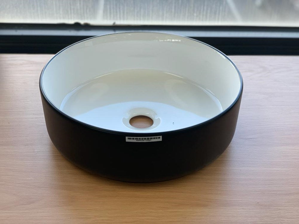 Above Counter Basin-Round-Matte Black and Gloss White Inside 360x360x120mm