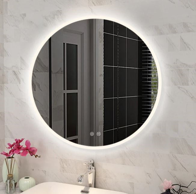 750mm Round 3 Color Lighting LED Mirror Touch Sensor Switch Defogger Pad Wall Mounted