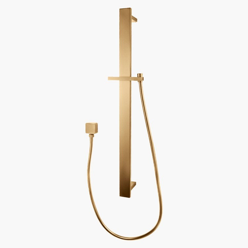 Square Brushed Yellow Gold Sliding Shower Rail without Handheld Shower(PVC Hose)