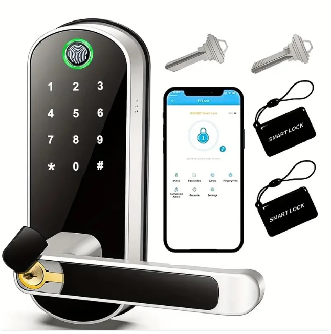 Smart Fingerprint Door Lock for Indoor Wooden Door, Keyless Entry, Multiple Unlock Methods