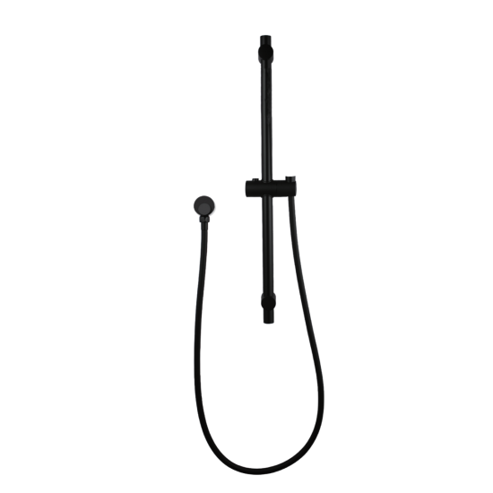 Round Black Adjustable Shower Rail with Wall Connector & Water Hose Only