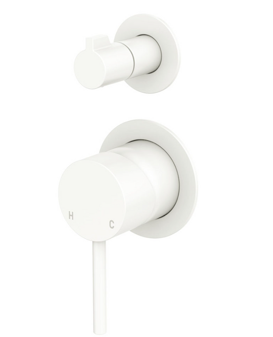 Kaya Wall Diverter Mixer, Small Round Plates, Matte White
