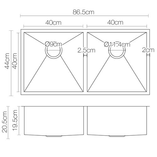 Stainless Steel Square Handmade Kitchen / Laundry Double Bowl Sink Flush 1mm Thick