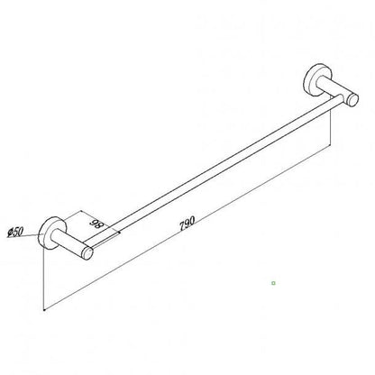 Round Chrome Single Towel Rack Rail 790mm