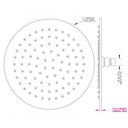 Super-slim Round Chrome Rainfall Shower Head 250mm