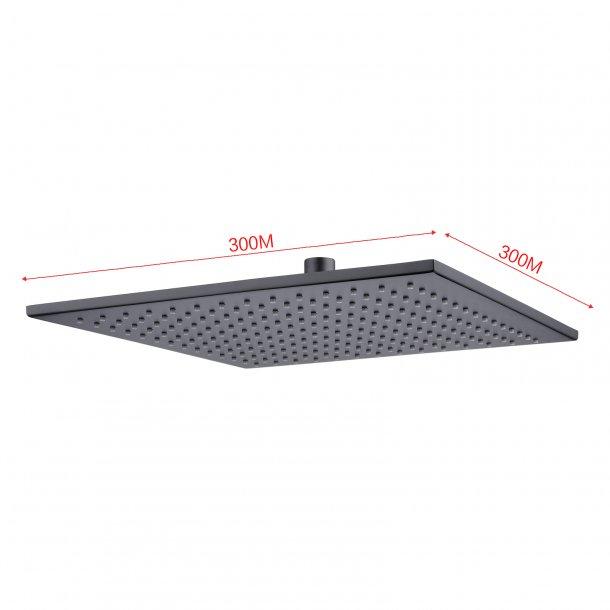 Square Black Brass Rainfall Shower Head 300mm
