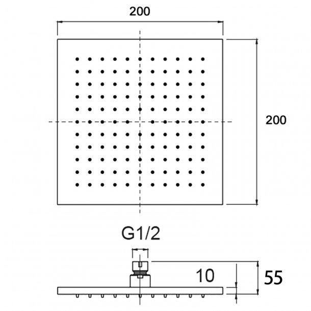 Square Chrome ABS Rainfall Shower Head 200mm