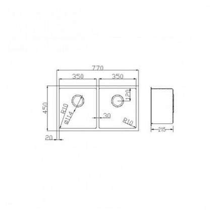 1.2mm Handmade Double Bowls Top/Undermount Kitchen/Laundry Sink 770x450x215mm