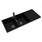 Black Granite Quartz Stone Kitchen Sink Double Bowls Drainboard TopUndermount 1160*500*200mm
